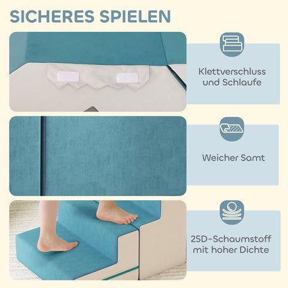 AIYAPLAY 2-teiliges weiches Spielblöcke-Set für Kleinkinder, Kunstleder, Schaumstoff, zum Klettern, Bauen, Spielen, Beige+Blau