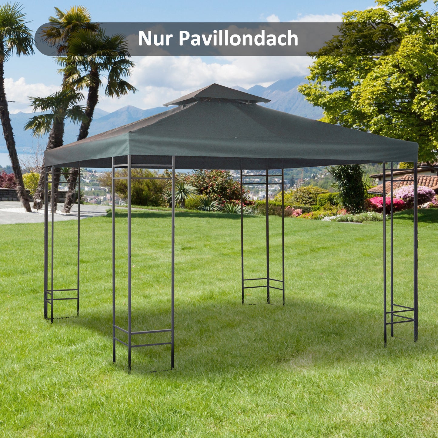 Outsunny Ersatzdach für Pavillon 3x3m wasserabweisend Pavillondach für Metallpavillon Pavillon Ersatzdach Gartenpavillon Partyzelt Gartenzelt Polyester Kohlegrau
