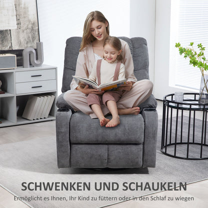 HOMCOM Relaxsessel mit Fußstütze, Liegesessel, drehbar, bis 150 kg, Stahlrahmen, 88x96x108cm, Dunkelgrau