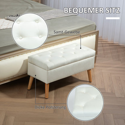 HOMCOM Polsterbank mit Stauraum, Stoffbezug in Samtoptik, Holzbeine, für Wohnzimmer, Schlafzimmer, Flur, 80 x 35 x 42 cm, Weiß