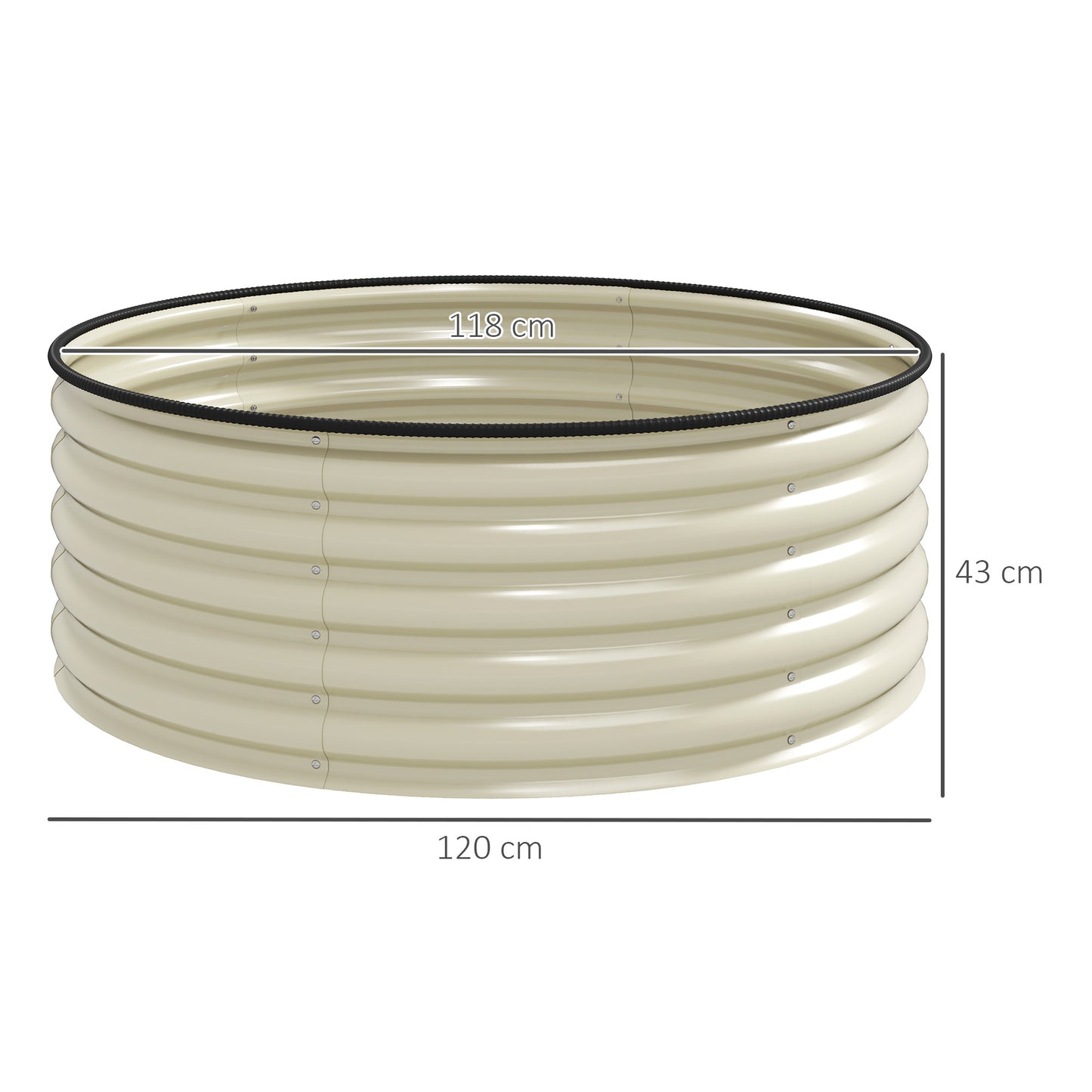 Outsunny Hochbeet, Verzinkter Pflanzkübel mit Sicherheitsrand, Pflanzbox mit offenem Boden, 120 x 120 x 43 cm, Cremeweiß