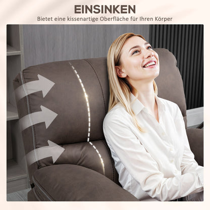 HOMCOM Polstersessel mit Fußstütze, Entspannungssessel zum Zurücklehnen, Mikrofaserbezug in Lederoptik, Metallstruktur, Braun