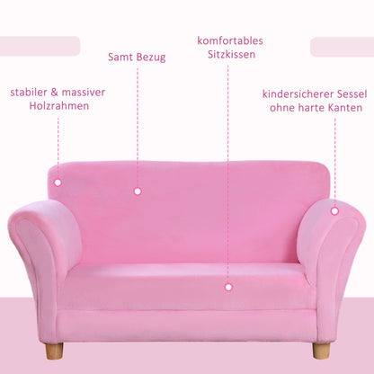 HOMCOM Kindersessel Kindersofa mit Korallenvlies-Optik, massiven Holzfüßen Sessel aus Schaumstoff Kinderstuhl für Kinderzimmer, Spielzimmer, 90 x 53 x 48cm, Rosa