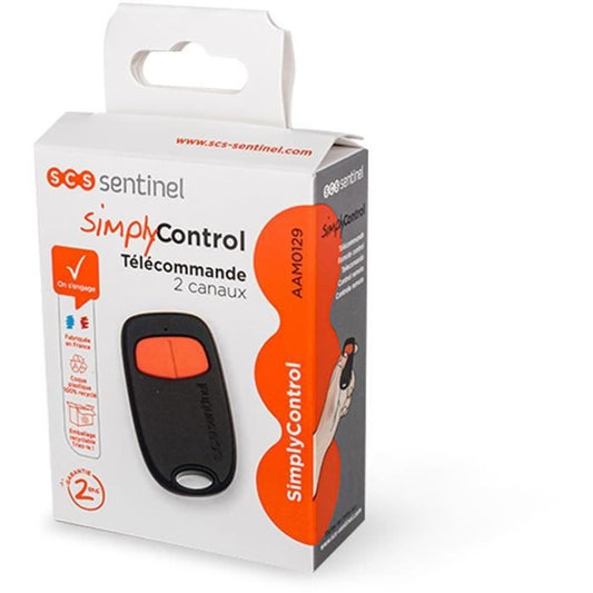 2-channel remote control - SCS SENTINEL - SimplyControl - Orange, range 40m, frequency 433.92 MHz, CR2032 lithium battery included
