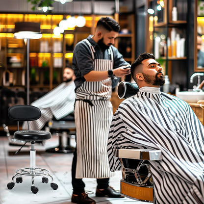 HOMCOM Rollhocker, Drehbarer und verstellbarer Hocker mit Rückenlehne, Kunstlederbezug, Fußstütze, für Frisiertische, Schwarz