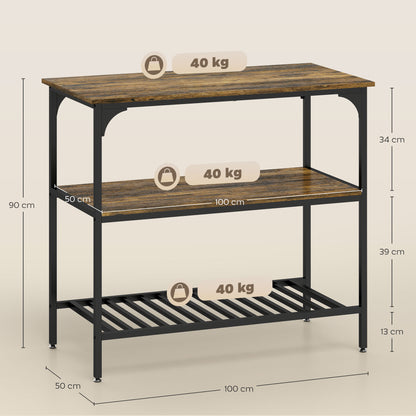HOMCOM Bäckerregal, 3-stufiges Küchenregal mit Stahlrahmen, Rustikales Braun+Schwarz