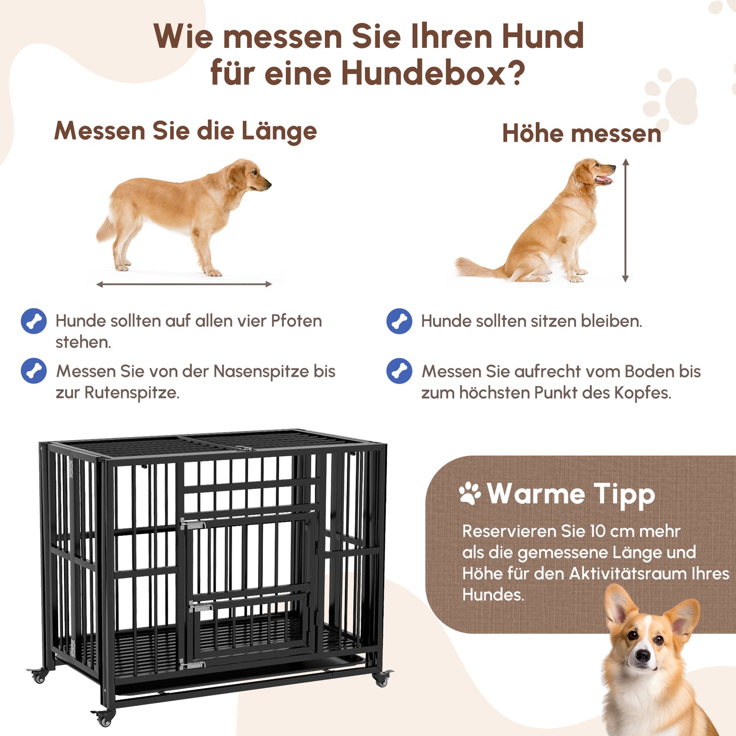 PawHut Hundebox Hundekäfig, inkl. Bodenwanne, Verriegelung, Universalrollen, 94 cm x 58 cm x 78 cm, Schwarz