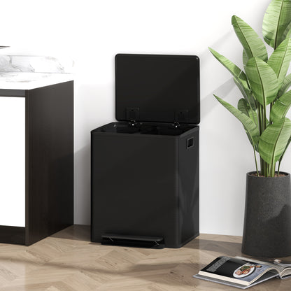 HOMCOM Mülleimer mit 2x25L Fächern, Soft-Close-Deckel, Fingerabdrucksicher, Edelstahl, Schwarz
