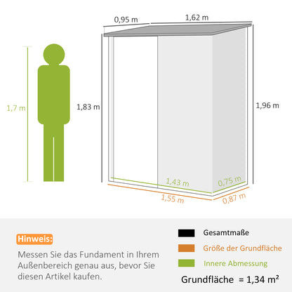 Outsunny Gartenschuppen Geräteschuppen, verschließbare Tür, wetterbeständig, inkl. Regale, 161,5 cm x 94,5 cm x 196 cm, Schwarz