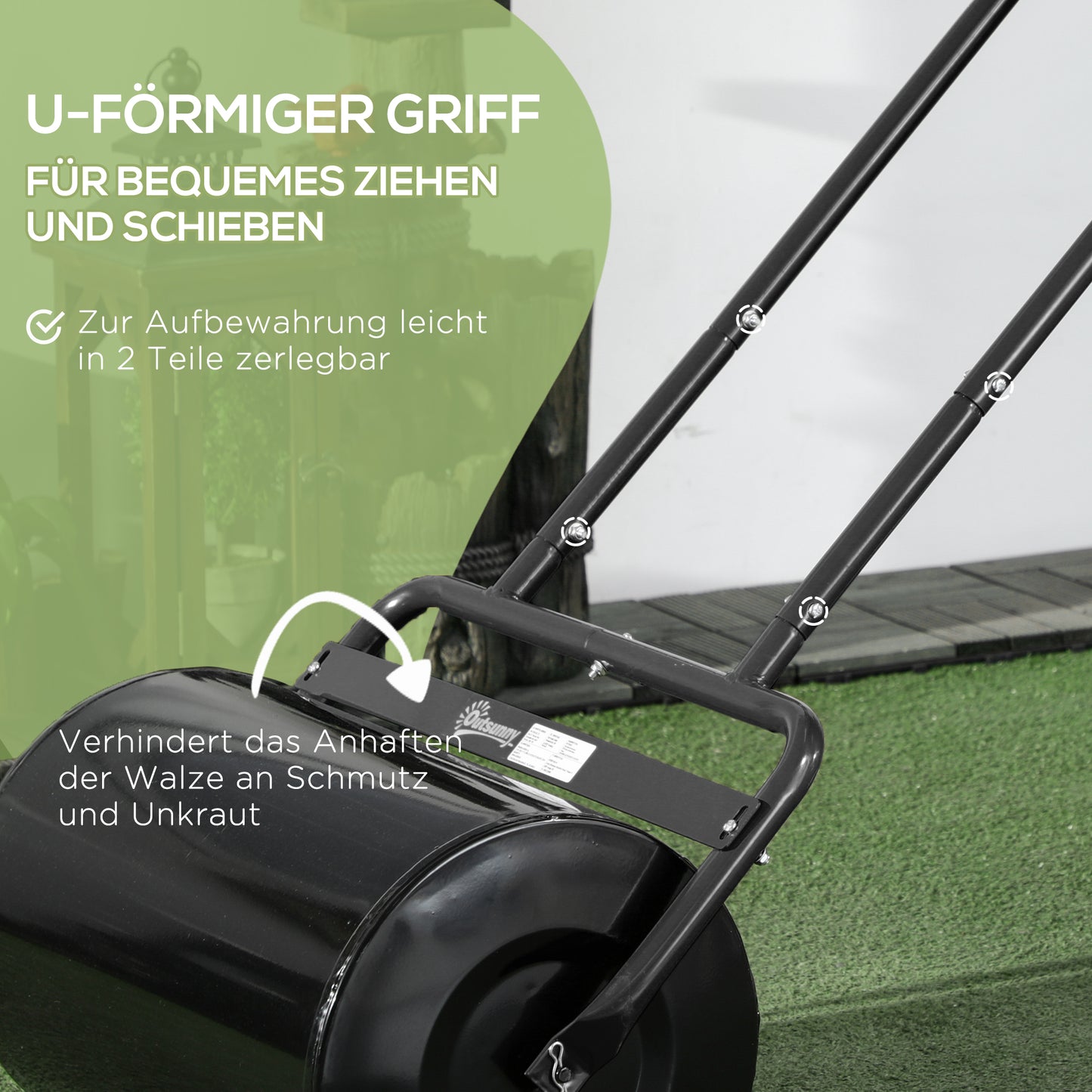 Outsunny Rasenwalze mit U-Griff, Gartenwalze, Gartenrolle, 32 cm Durchmesser, 38 L Wasser-/62 kg Sand, Metall, Schwarz, 58 x 32,5 x 113 cm