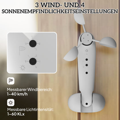 Outsunny Sonnensensor Elektrischer Windsensor Wetterstation Außensensor Windwächter 22 x 11 x 9 cm Weiß