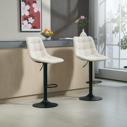 HOMCOM Moderner Barhocker, 2er-Set drehbare Barstühle mit Rückenlehne, höhenverstellbar, mit Fußstütze, gepolstert, Beige