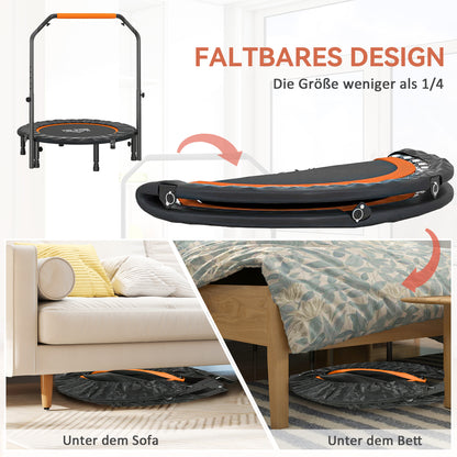 HOMCOM Fitnesstrampolin, klappbar, verstellbarer Haltegriff, Ø102 x 123H cm, bis 100 kg, Schwarz