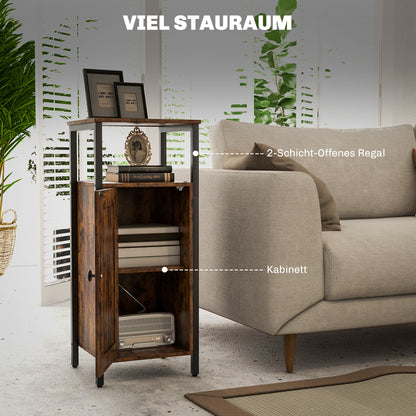 HOMCOM Beistelltisch mit Stauraum, 2 offene Regale, 3-stufig verstellbar, magnetische Tür, Braun