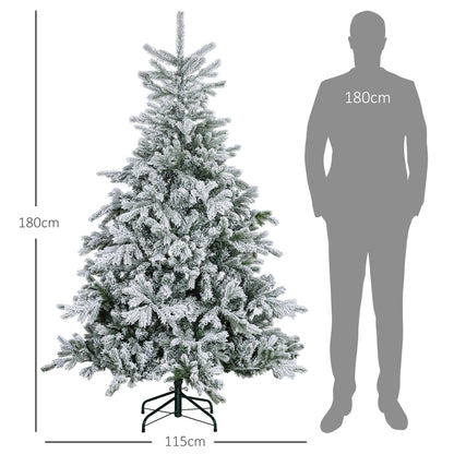 HOMCOM Weihnachtsbaum 180 cm, mit Kunstschnee, flammhemmend, schneller Auf- und Abbau, Metallbasis