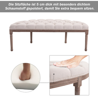 HOMCOM Polsterbank Sitzbank Lounge Sitzhocker Vintage Retro mit Knöpfen Sofa Couch Leinen + Holz beige 140,5 x 51 x 48 cm