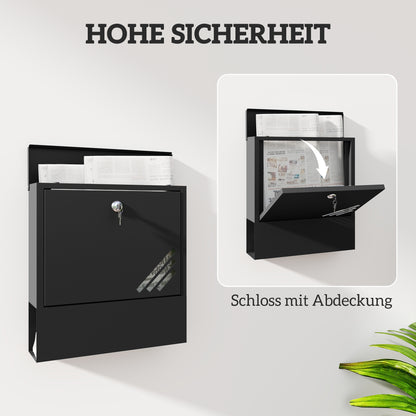 HOMCOM Briefkasten mit Sichtfenster, Wandmontage, abschließbar, Rost- und wetterfest, Grau
