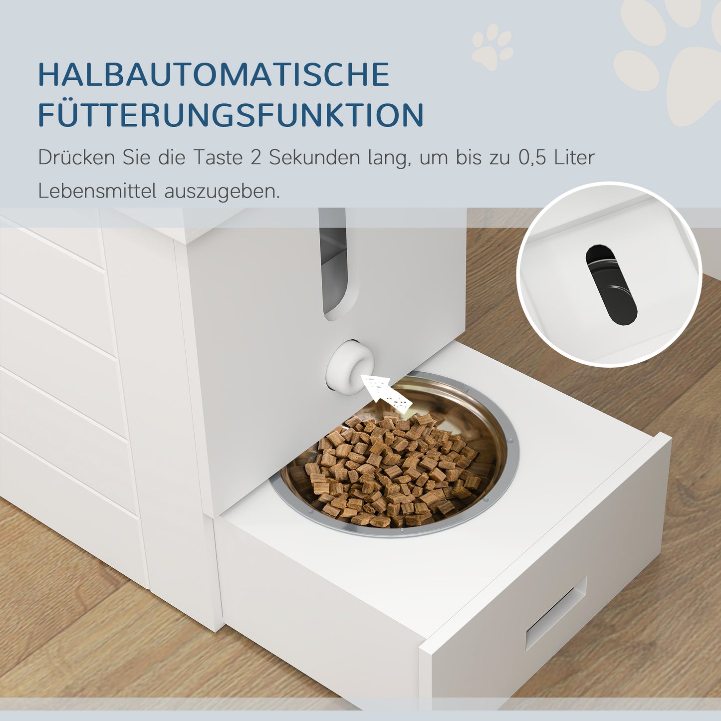 PawHut 2-in-1 Erhöhter Hundenapf Höhenverstellbar Futternapf mit Ständer 2 x 2L Edelstahlnäpfen Weiß