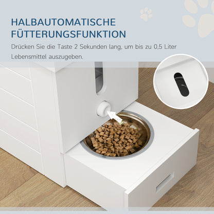 PawHut 2-in-1 Erhöhter Hundenapf Höhenverstellbar Futternapf mit Ständer 2 x 2L Edelstahlnäpfen Weiß