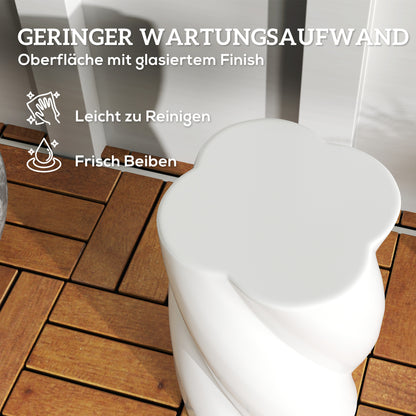 Outsunny Sitzhocker aus Keramik i Spiralform 120kg belastbar Ø33 x 45 cm Wetterfest Garten Hocker mit Deckel Weiß