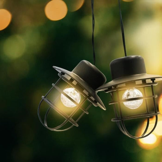 Solar string lights - LUMISKY - DETROIT - 4 m - Industrial style lampshade - 10 round bulbs - Warm white LED