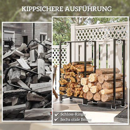 Outsunny Feuerholzgestell, zwei Abschnitte, rostfreier Stahlrahmen, bis 200 kg, 123 x 32 x 115 cm, Schwarz