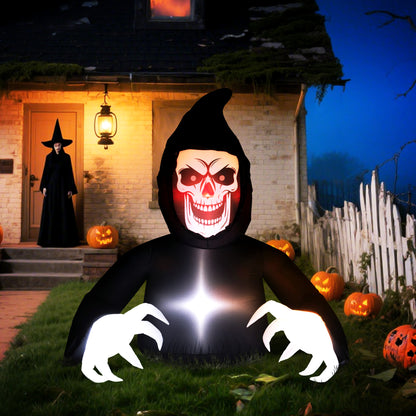 Outsunny Aufblasbare Halloween-Dekoration, Sensenmann, LED-Leuchten, Gebläse, Kabel