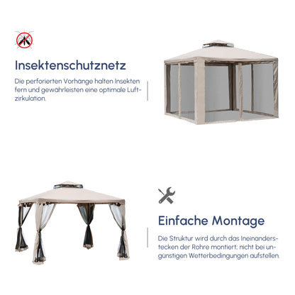 Outsunny Gartenpavillon Pavillon Gartenzelt Festzelt Partyzelt mit 4 x Seitenwand wetterfest Metall + Polyester Grau 2,94 x 2,94 x 2,65 m