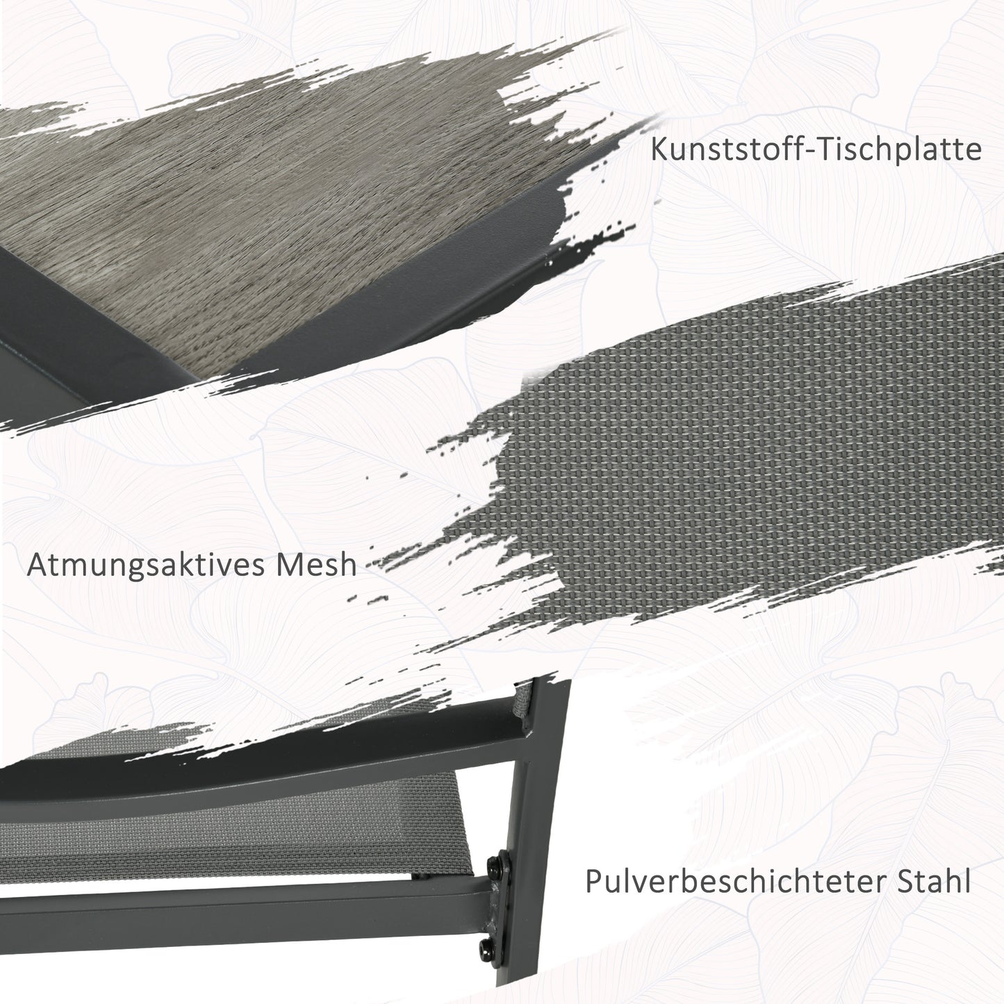 Outsunny Gartenmöbel-Set Gartensitzgruppe, 1 Tisch, 4 Stühle, 150 x 87 x 72 cm, Grau