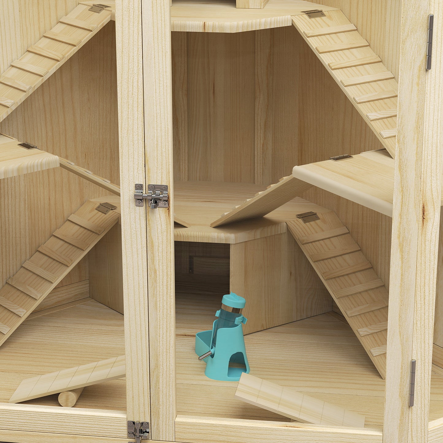 PawHut Hamsterkäfig, 4-Ebenen-Design, mit Fütterungsstation, Wippe, Rampe, Hütten, 115 x 69,5 x 79 cm, Holz