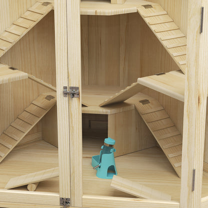 PawHut Hamsterkäfig, 4-Ebenen-Design, mit Fütterungsstation, Wippe, Rampe, Hütten, 115 x 69,5 x 79 cm, Holz