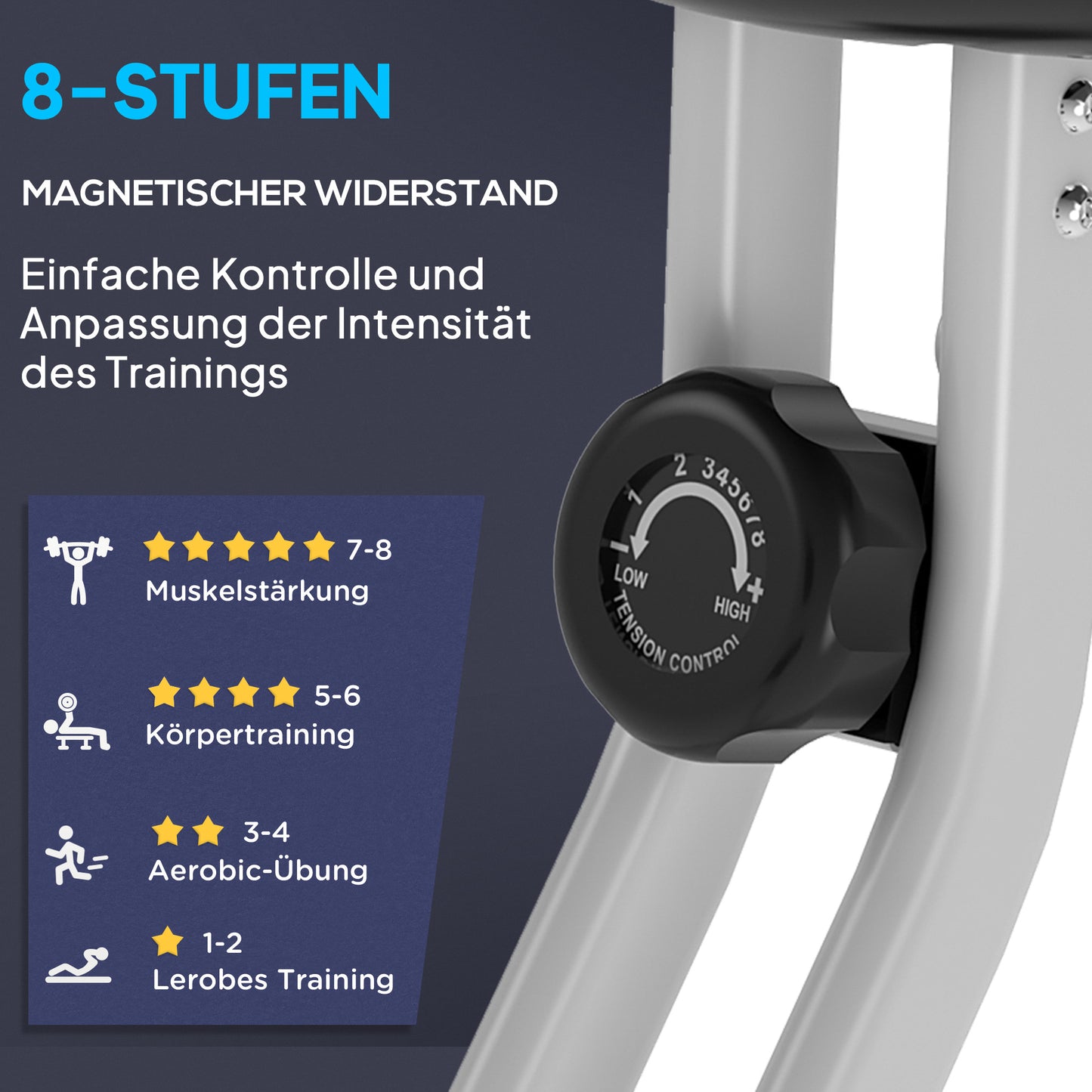 HOMCOM Heimtrainer Fahrradtrainer mit 8 stufig einstellbarem Magnetwiderstand höhenverstellbar Stahl Schwarz+Grau