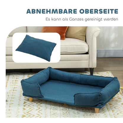 PawHut Hundesofa, Haustiersofa, Haustierbett, abnehmbares u. waschbares Polster, Natur+ Dunkelblau