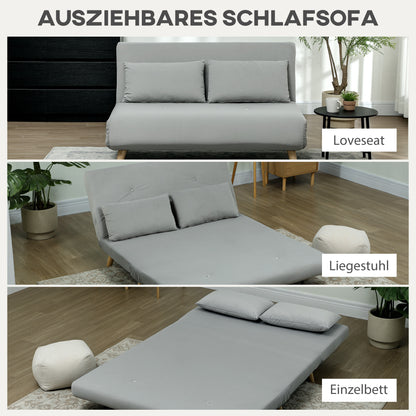 HOMCOM Schlafsofa Relaxsofa Sofa Couch, inkl. 2 Kissen, Samtoptik, 130 x 78 x 79 cm, Hellgrau