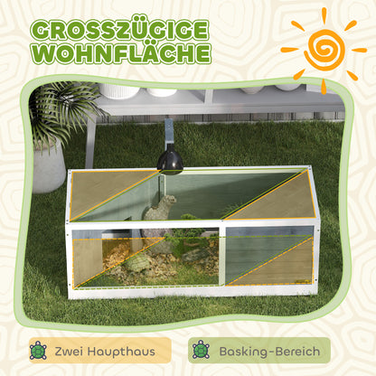 PawHut Schildkrötenhaus mit leicht zu öffnender Oberseite, Lampenvorrichtung, transparenter Front, 120 x 50 x 40 cm, Grau