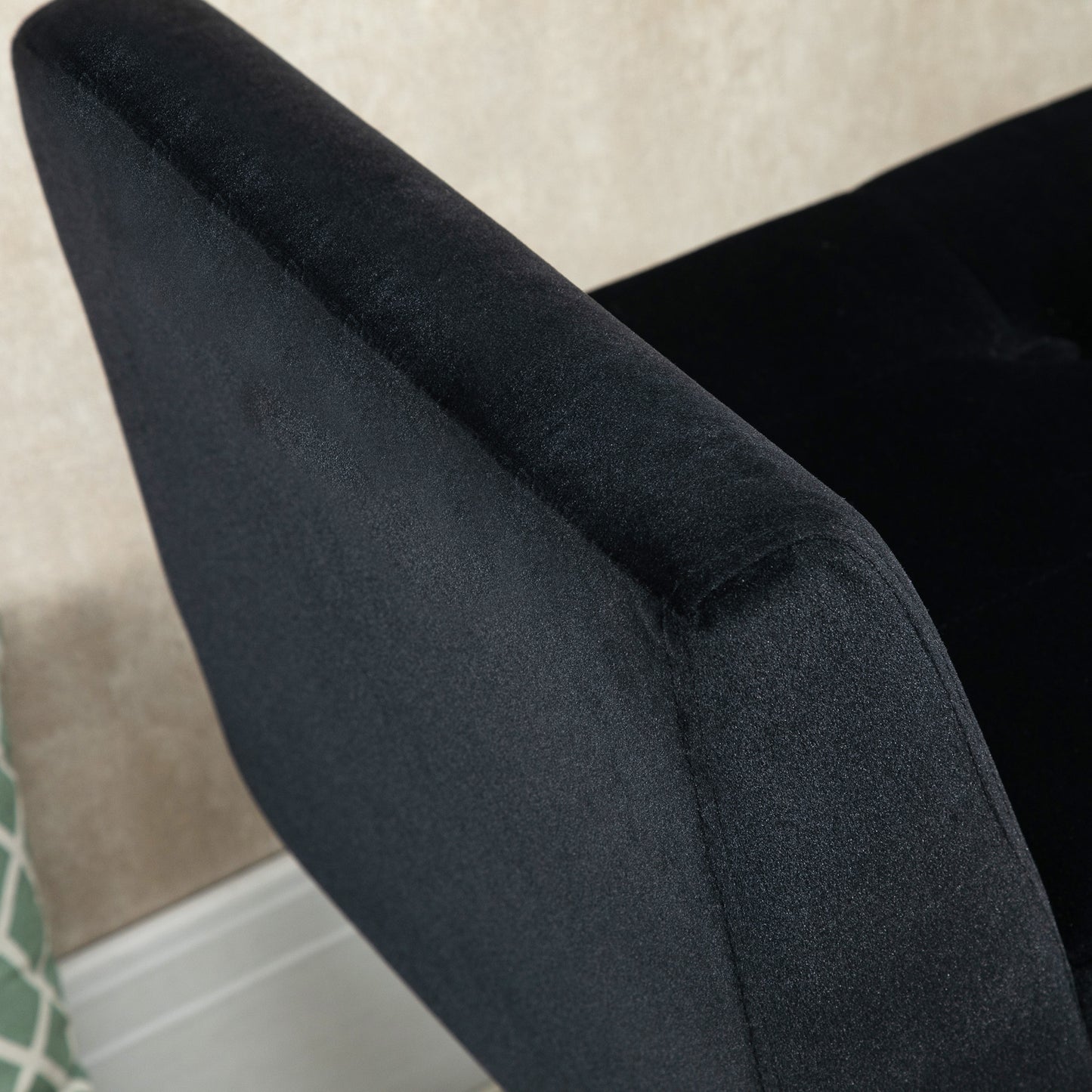 HOMCOM Sitzbank mit Stauraum Armlehnen Polsterbank mit Samtoptik, Sitztruhe mit Holzbeine, Truhenbank für Wohnzimmer Schlafzimmer Flur 107 x 42 x 65 cm, Schwarz