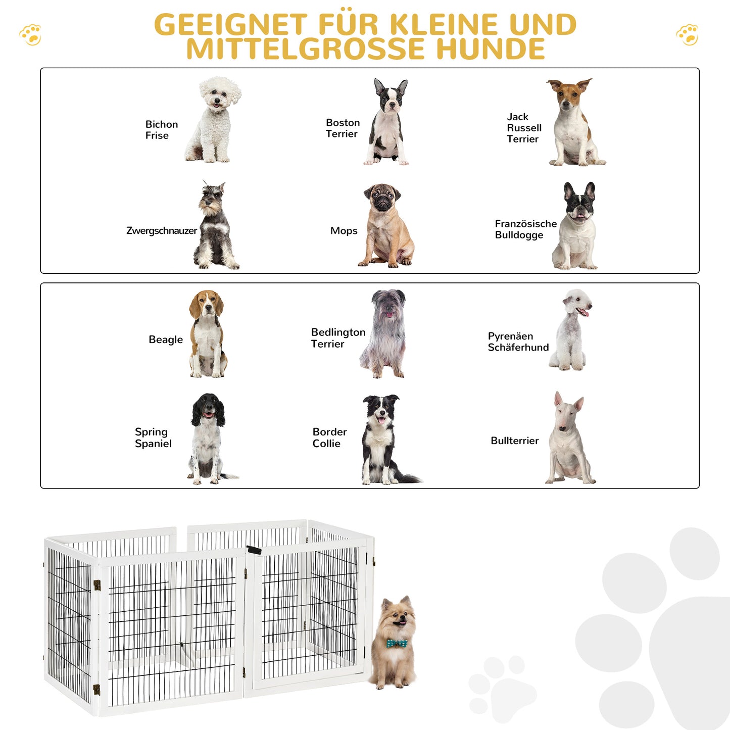 PawHut Absperrgitter für Hunde, klappbar, 432 x 36 x 70 cm, Kiefernholz, Weiß