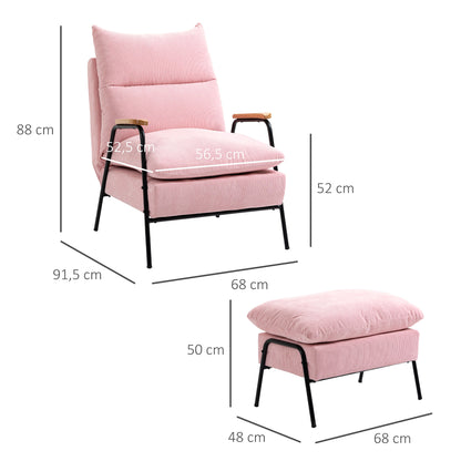HOMCOM Sessel mit Ottomane, inkl. Kissen, 68 cm x 91,5 cm x 88 cm, Rosa