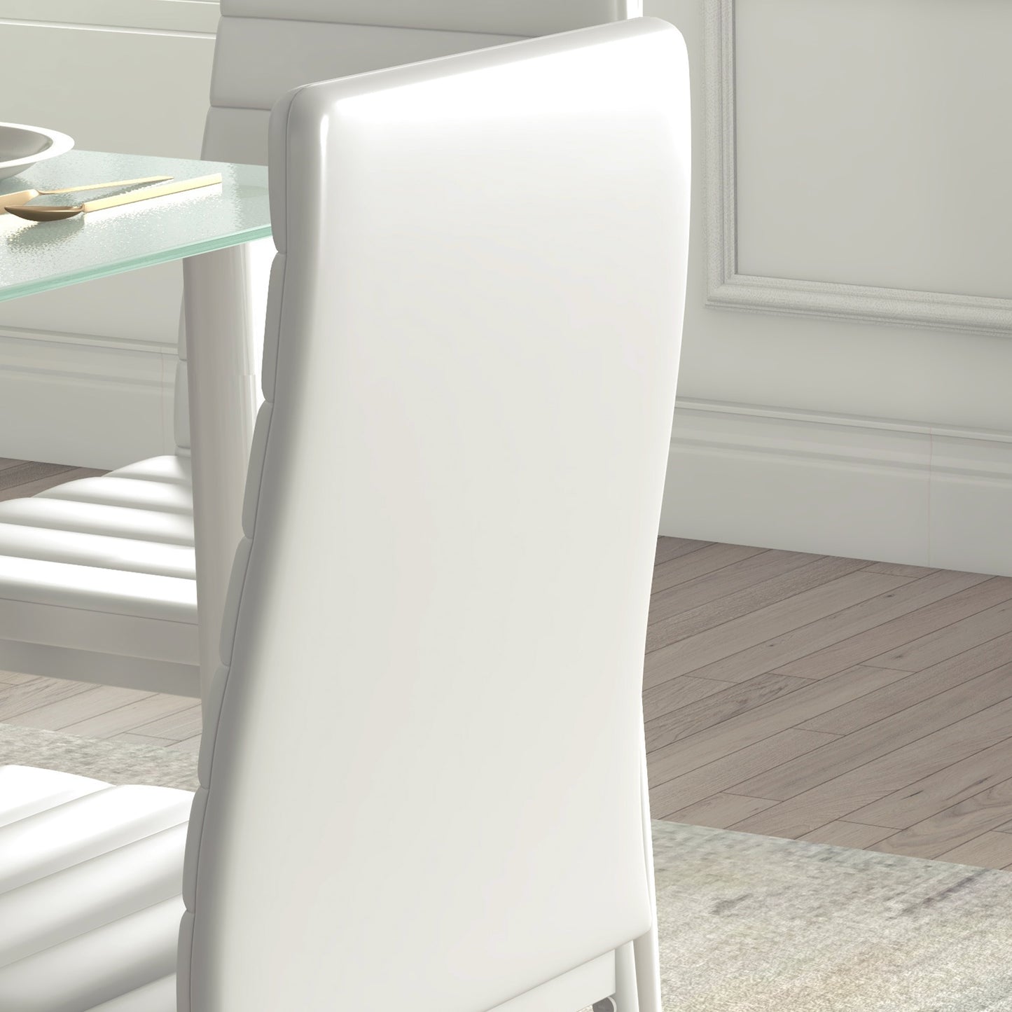 HOMCOM 5-tlg. Essgruppe Sitzgruppe Esstisch mit 4 Stühlen, modernes Design, Glastisch, Weiß