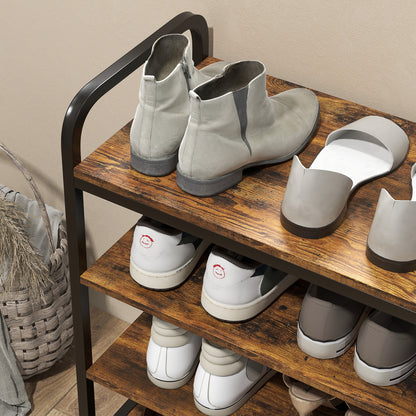 HOMCOM Schuhregal 4-stufig, offenes Design, Metallrahmen, verstellbare Füße, 70x30x65 cm, Braun/Schwarz