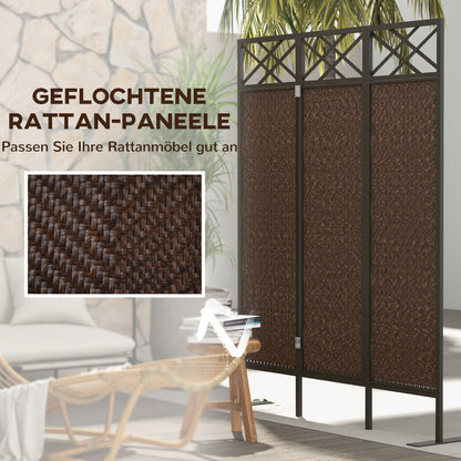 Outsunny Raumteiler Paravant, Vintage-Design, 3-teilig, 148 cm x 33 cm x 181 cm, Braun + Schwarz