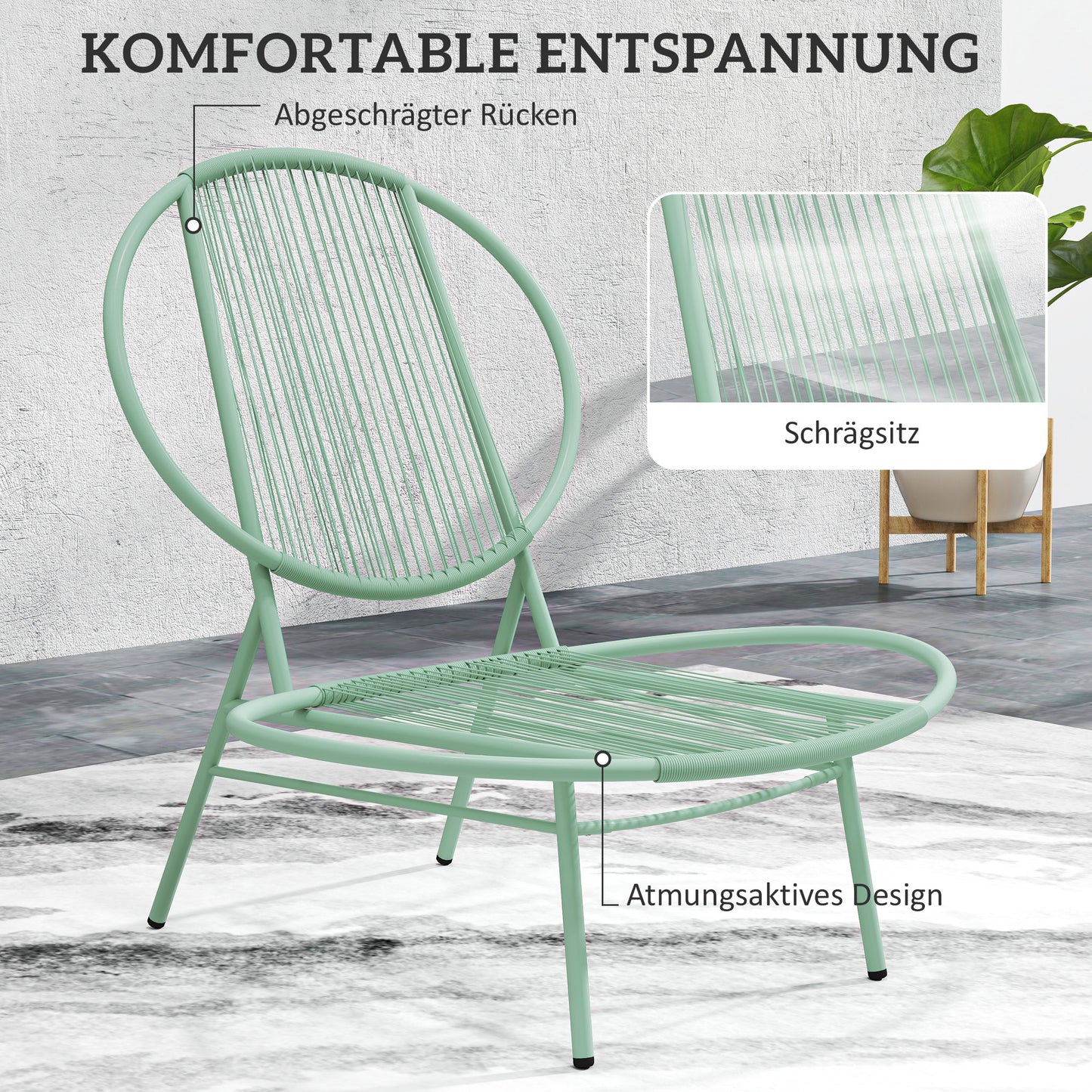 Outsunny Bistro-Set 3-teilig aus Polyrattan Wetterfest Gartenmöbel Set mit Bistrotisch Muschelförmige Gartenstühlen Grün