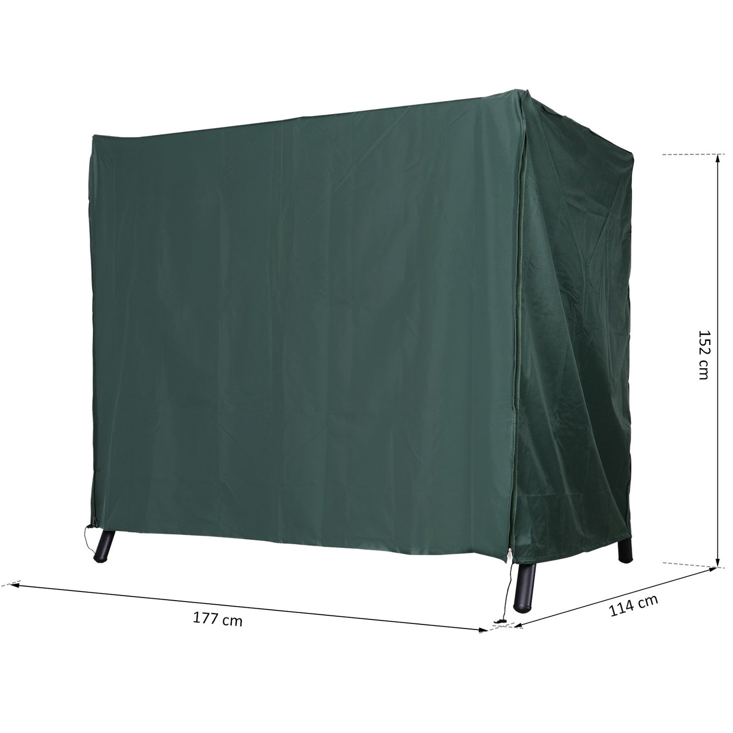 Outsunny Hollywoodschaukel Abdeckung 3 Sitzer, Wasserabweisend Winterfest Schutzhülle für Gartenschaukel, UV-Beständig Abdeckplane, Abdeckhaube, Reißfest 420D Oxford Gewebe, 177x114x152cm Dunkelgrün