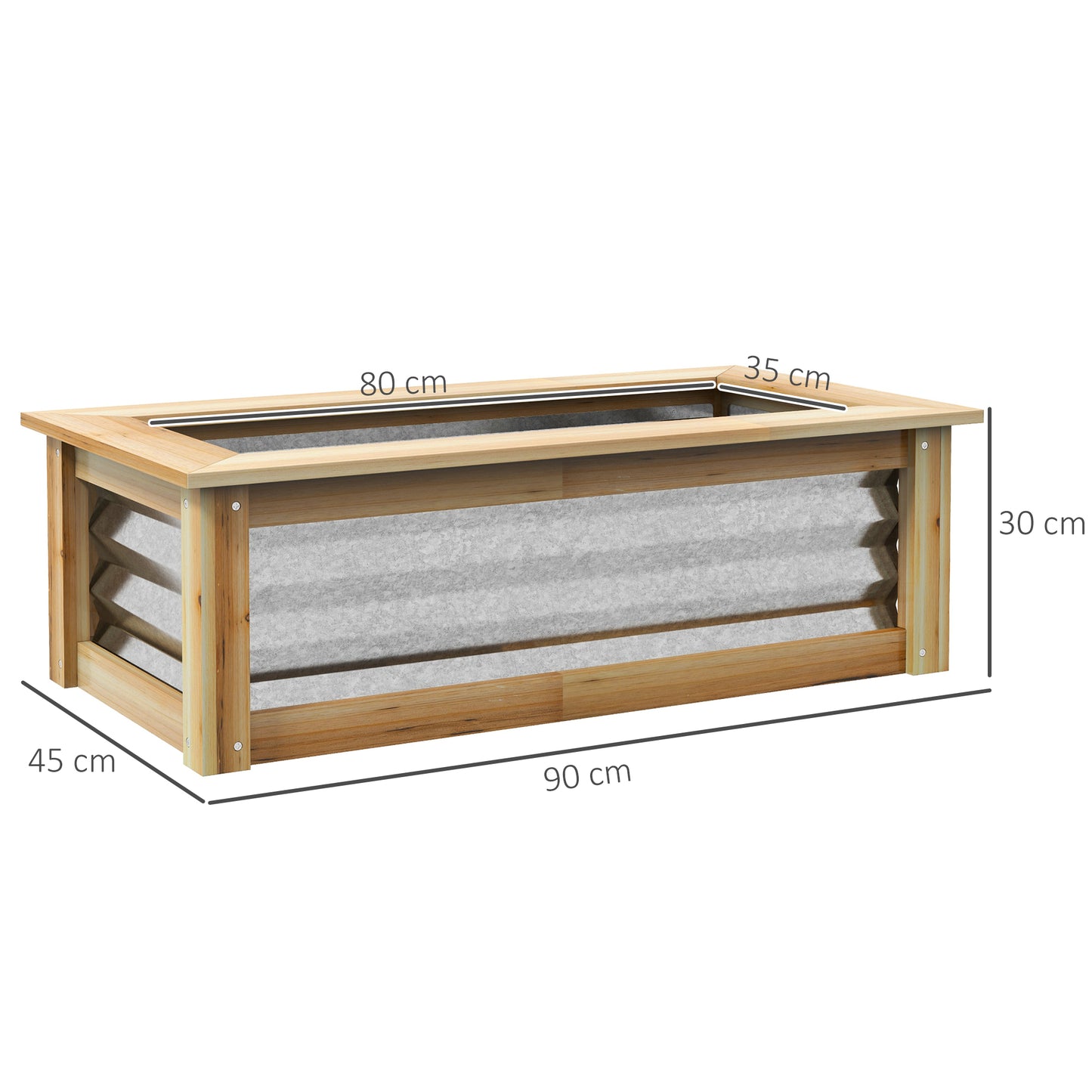Outsunny Hochbeet, selbstentwässernd, offener Boden, Metall+Holz, 90 x 45 x 30cm