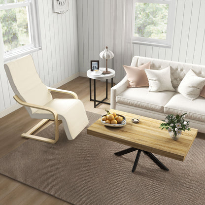 HOMCOM Liegestuhl mit Auflage, 5-stufige Fußstütze, Birkenholz, bis 120 kg, 66,5 x 94 x 100 cm, Cremeweiß