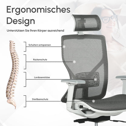 Vinsetto Bürostuhl Schreibtischstuhl Drehstuhl Gamingstuhl mit Kopflehne Lendenkissen 3D-Armlehne 3 Stufen 360°-Drehräder höhenverstellbar ergonomisch Mesh-Stoff Schaumstoff Grau 67 x 65 x 120-128 cm
