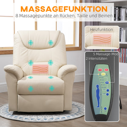 HOMCOM Massagestuhl mit Aufstehhilfe, 8 Vibrationspunkte, Heizfunktion, Fußstütze, Creme