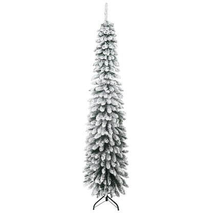 HOMCOM Künstlicher Weihnachtsbaum, schneebedeckt, schmales Design, feuerfest, 210 cm, Grün/Weiß