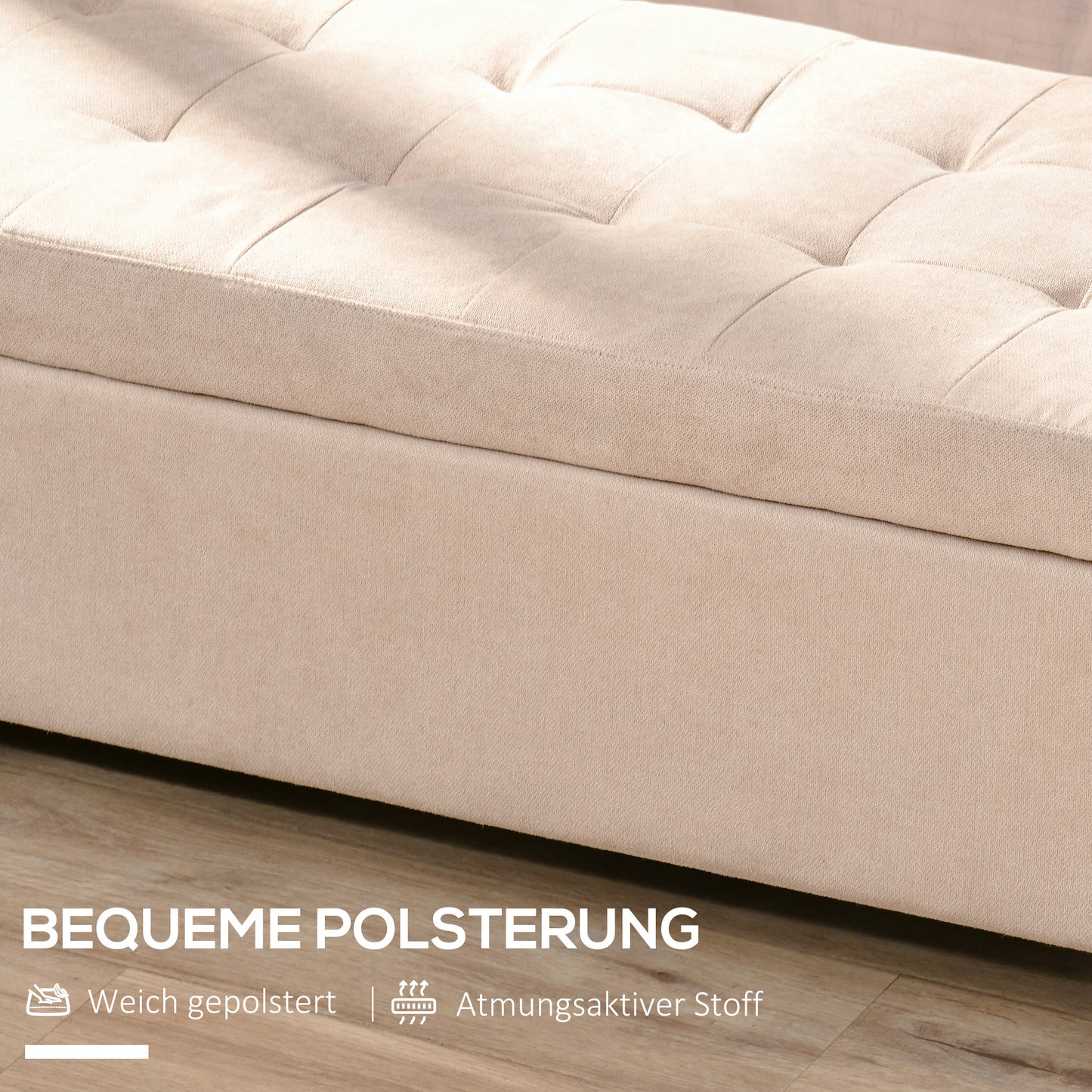 HOMCOM Polsterbank mit Stauraum, Knopfheftung, bis 120 kg, 125 x 49 x 41,5 cm, Beige