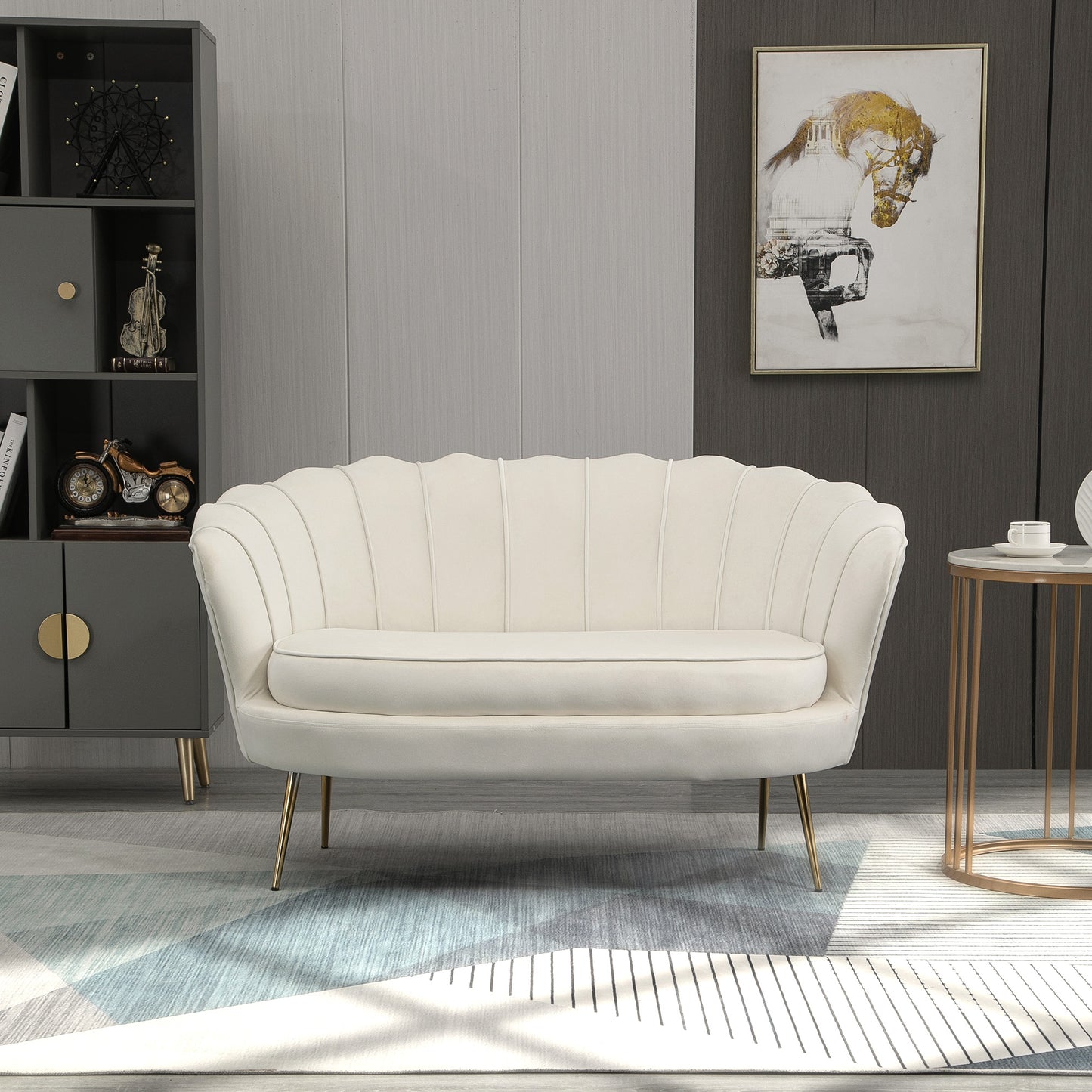 HOMCOM Vintage 2-Sitzer Sofa, Couch, Polstermöbel, Samtoptik, bis 150 kg, Creme/Gold
